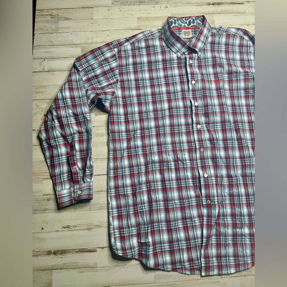 CINCH Shirt Adult 2XL Plaid Western Cowboy Rodeo Cotton Mens Red - Picture 3 of 9